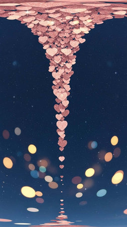 Heart-shaped balloons in the night sky. 3D illustration.の写真素材