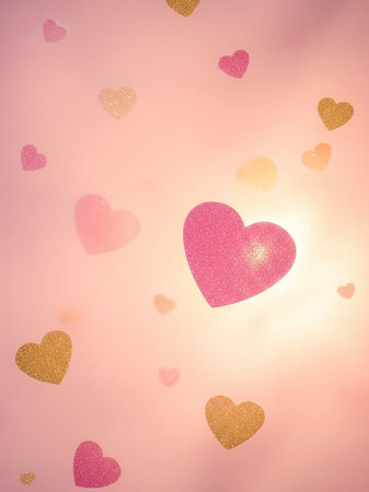 Valentine's day background with hearts on a pink background.の写真素材