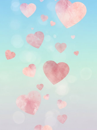 Valentine's day background with pink hearts and bokehの写真素材