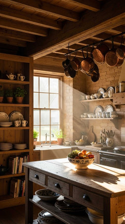 Interior of a rustic kitchen in an old country house.の写真素材