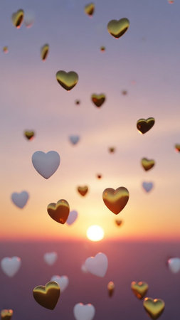 Heart bokeh on sunset background. Valentines day concept.の写真素材