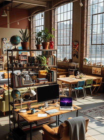 Interior of a modern home office.の写真素材