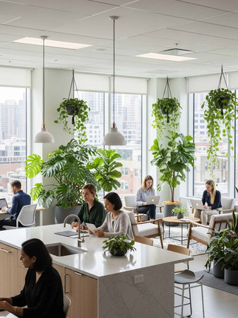 Group of diverse businesspeople working together in a modern co-working spaceの写真素材