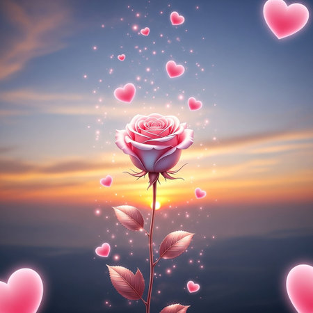 Valentine's day background with rose and hearts. Vector illustration.の写真素材