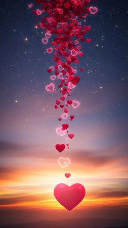 Hearts flying into the sky. Love concept. 3D Renderingの写真素材