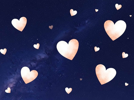 Watercolor hearts on dark blue background. Valentines day card.の写真素材