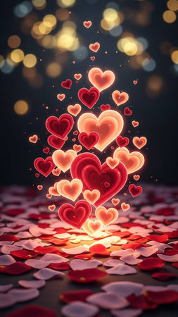 Hearts flying in the air with bokeh background. 3d renderingの写真素材