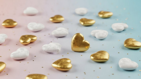 Valentine's day background with hearts and confetti. 3d renderingの写真素材