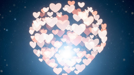 Heart shape bokeh background. Valentine's Day. 3D renderingの写真素材