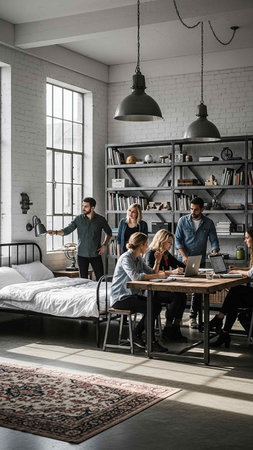 Group of business people having a meeting in a modern loft office.の写真素材