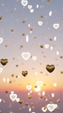 valentine's day background with hearts and golden bokehの写真素材