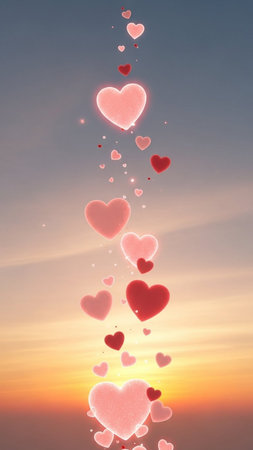 valentine's day background with red hearts on the sky.の写真素材