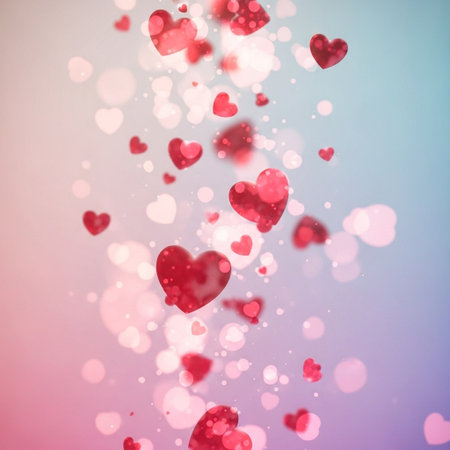 Valentine's day abstract background with red heart bokehの写真素材