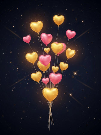 Valentine's day background with heart-shaped balloons. Vector illustration.の写真素材