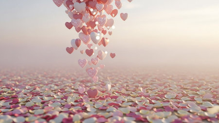 Heart confetti background. Valentine's day concept. 3D Renderingの写真素材