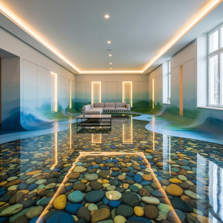 Interior of a modern villa, swimming pool and lounge areaの写真素材