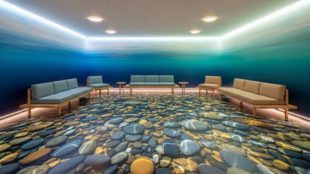 Interior of a room with a row of chair lounges