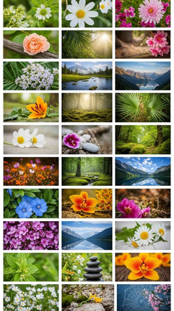 Collage of beautiful nature photos. Collage of different flowers.の写真素材