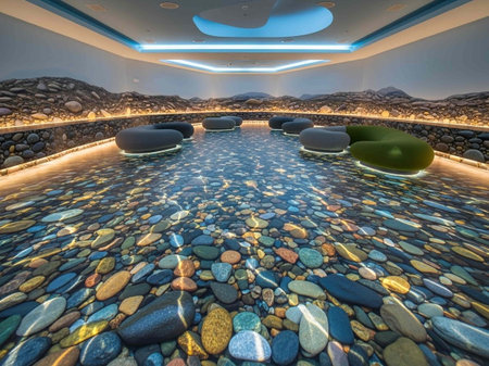Interior of a luxury hotel swimming pool. 3D rendering.