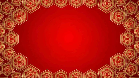 Chinese New Year red background with gold pattern and space for text.