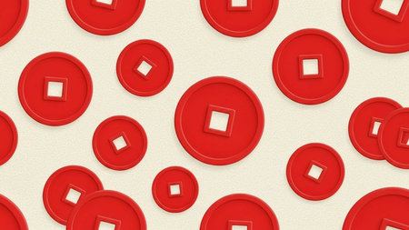Red buttons on white background. Seamless pattern. 3D rendering