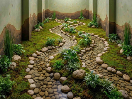 Stone path in the garden. 3d render. Nature background.