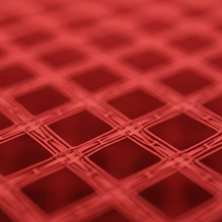 Red abstract background. Close-up of a red square pattern.