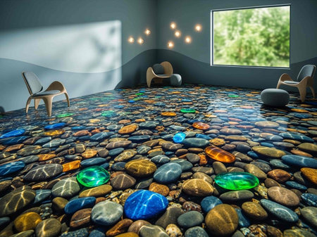 Interior of a modern room with stone floor. 3d rendering