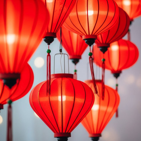 Red paper lanterns in the Chinese New Year festival, selective focusの写真素材