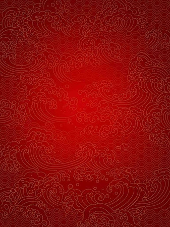 Seamless pattern with waves on a red background. Vector illustration.