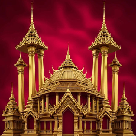 Thai temple on red background. 3D illustration. Computer generated image.の写真素材
