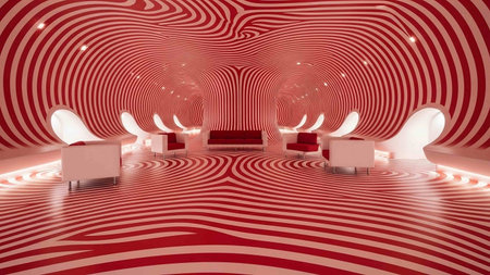 Interior of modern office with red and white walls. 3d rendering