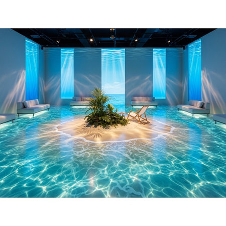 Swimming pool with sunbeds in luxury villa 3D rendering
