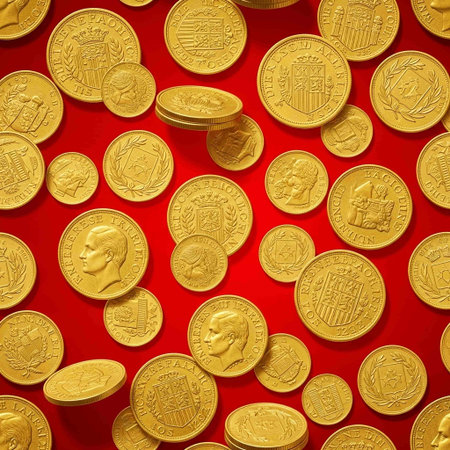 Gold coins on a red background. The concept of wealth and prosperity.