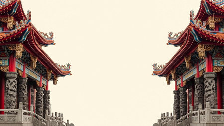 Chinese temple roof on white background with copy space for text or imageの写真素材