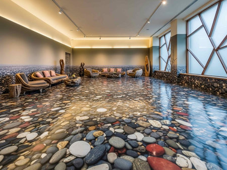 Interior of luxury room with stone floor.の写真素材