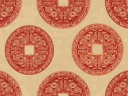 Seamless pattern with chinese elements on a beige background