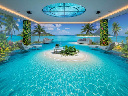 3d render of luxury villa on tropical island with swimming poolの写真素材