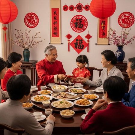 Happy Chinese New Year, Chinese New Year. Traditional family dining table.の写真素材