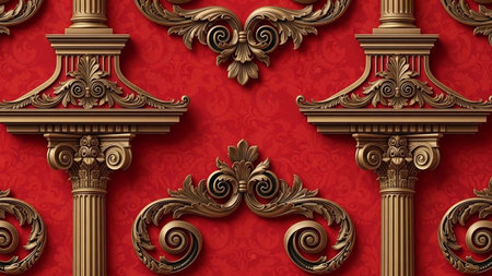 3d render, vintage baroque ornament, 3d background