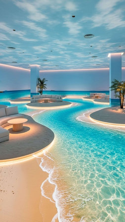 Swimming pool in luxury villa. 3d rendering and illustration.