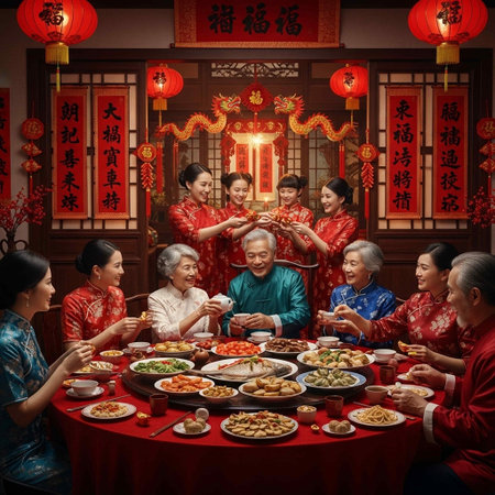 Happy Chinese New Year. Group of Chinese people celebrate Chinese New Year.の写真素材