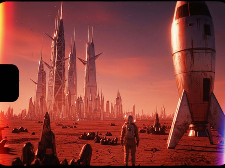 Spaceship and spaceship in the desert. 3d rendering.