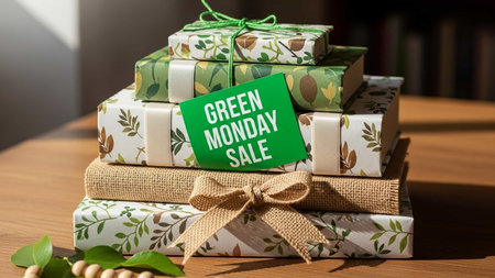 Gift boxes with green bow and ribbon