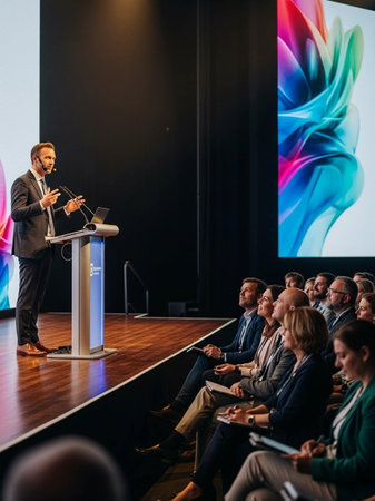 Presentation at an international exhibition in Milan.の写真素材