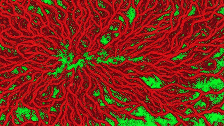 Abstract seamless pattern with red and green spots on a green background.の写真素材