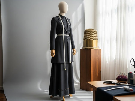 fashionable black dress on mannequin in fashion store showroom