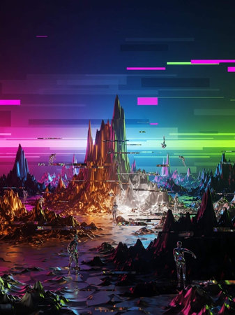 Fantasy landscape with fantasy alien planet, computer-generated illustration.