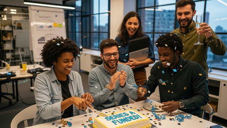 Multiethnic startup business team on meeting in modern bright office interior brainstorming, working on laptop and tablet computerの写真素材