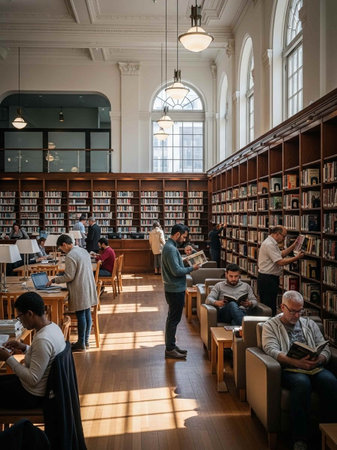 College students in a libraryの写真素材